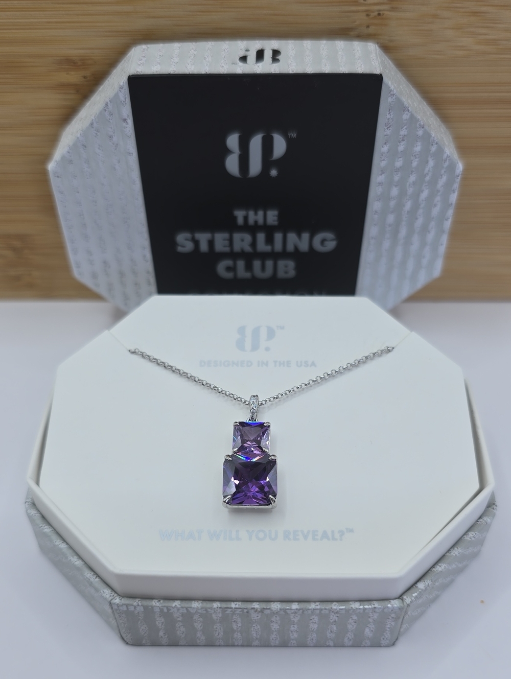 NWT Bomb Party Necklace The Sterling Club Amethyst Cz 925 Solid Silver NK99953